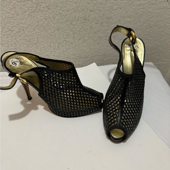 Giuseppe Zanotti  Slingback Pumps  shoe black heels open toe perforated - Picture 2 of 10